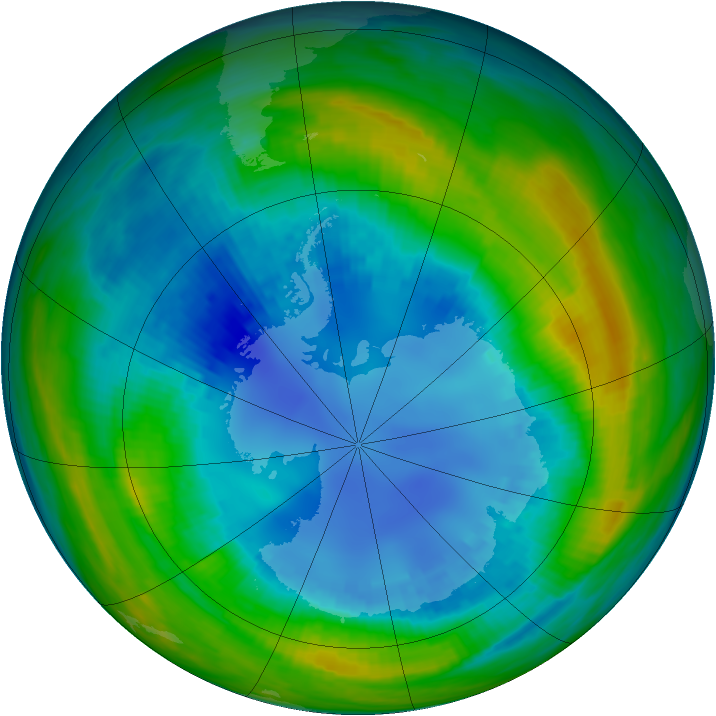 Antarctic ozone map for 20 August 1990